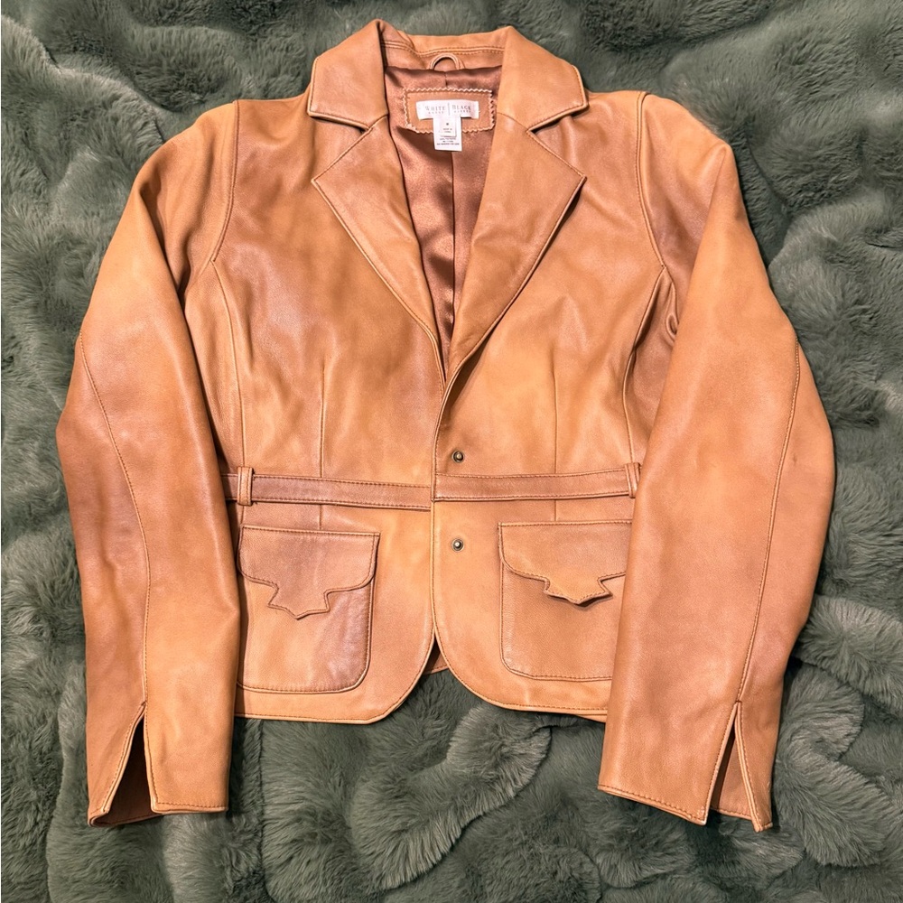 White House Black Market Cognac Top-Grain Leather Jacket